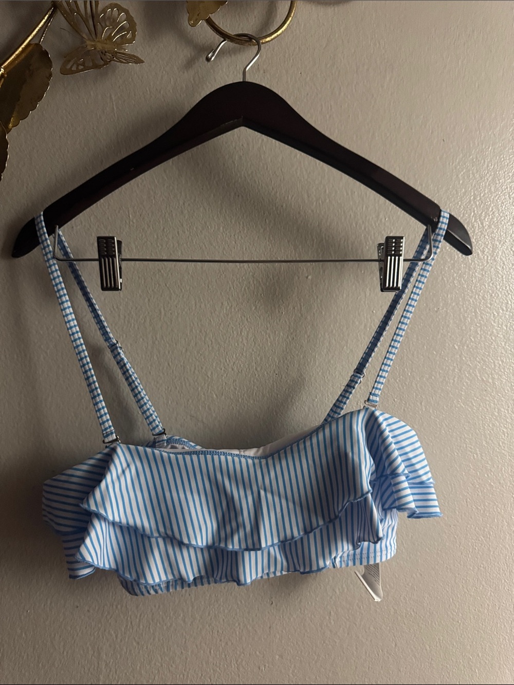 Striped Blue Ruffle Bikini Top - Women